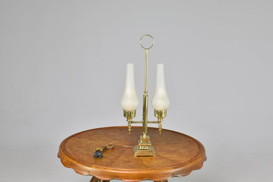 Lampe de table Art déco italienne en laiton double avec poignée, années 1940