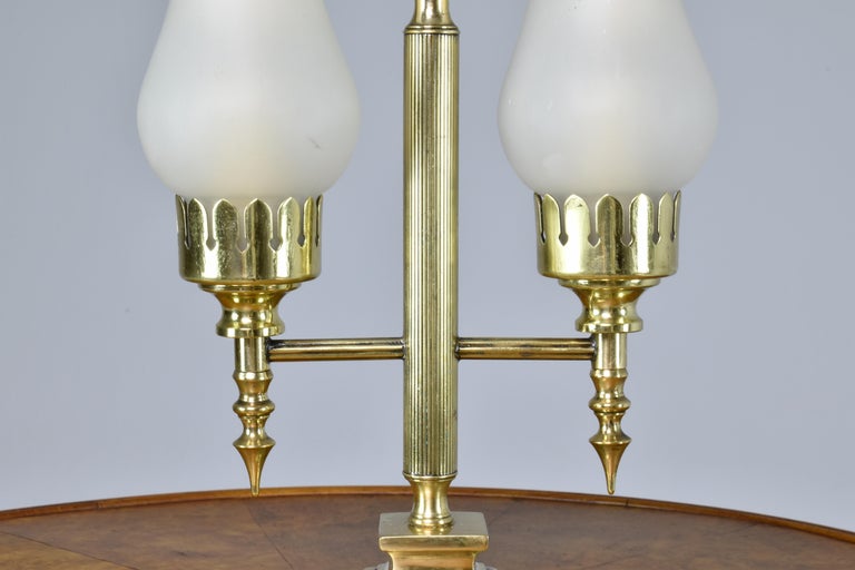 Lampe de table Art déco italienne en laiton double avec poignée, années 1940