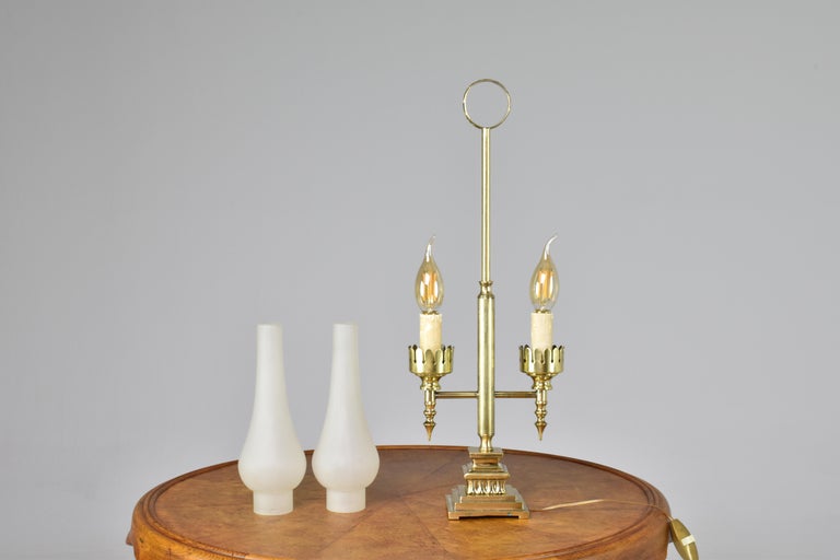 Lampe de table Art déco italienne en laiton double avec poignée, années 1940
