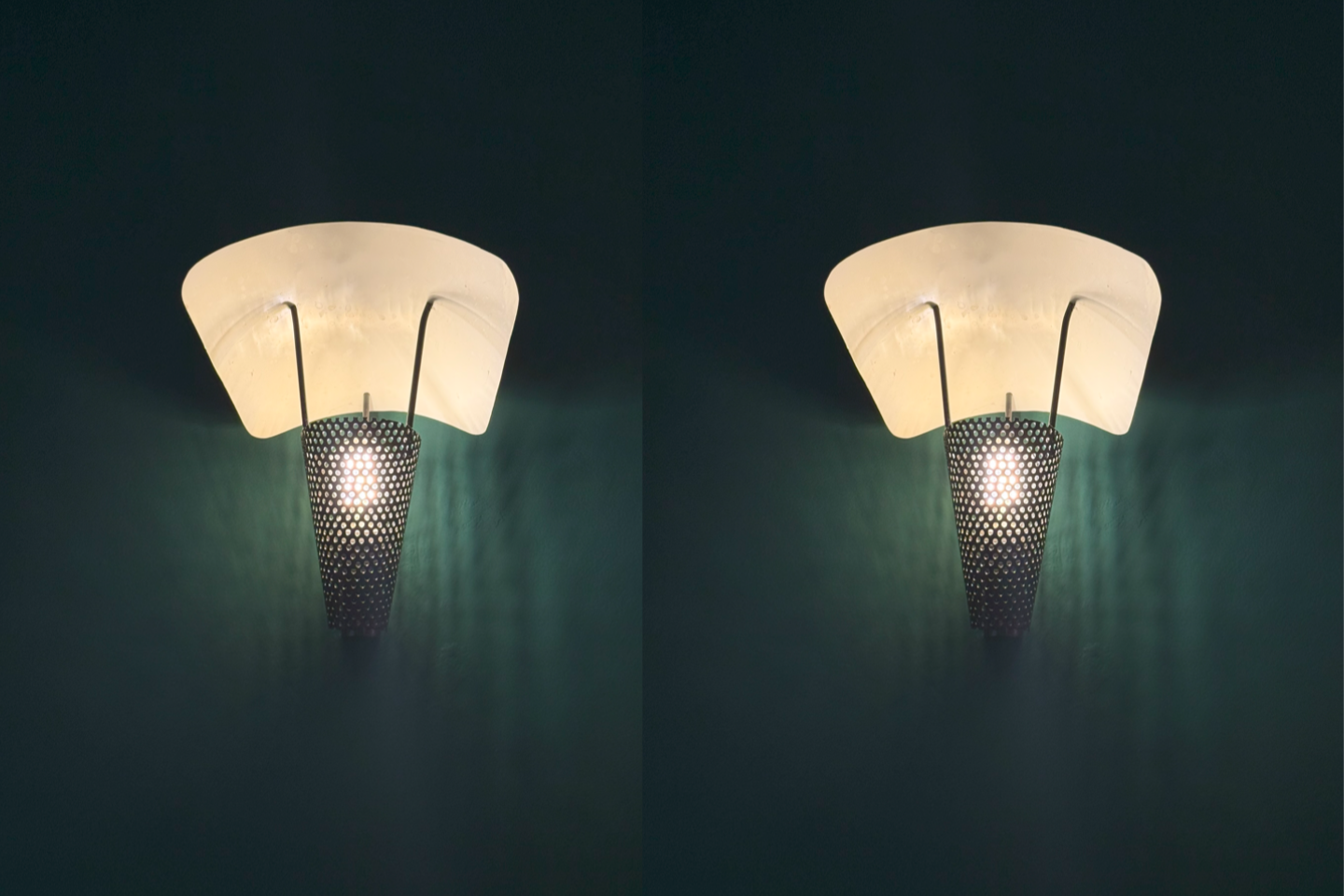 1950s French Perforated Metal Sconces Wall Lights by Jacques Biny, France