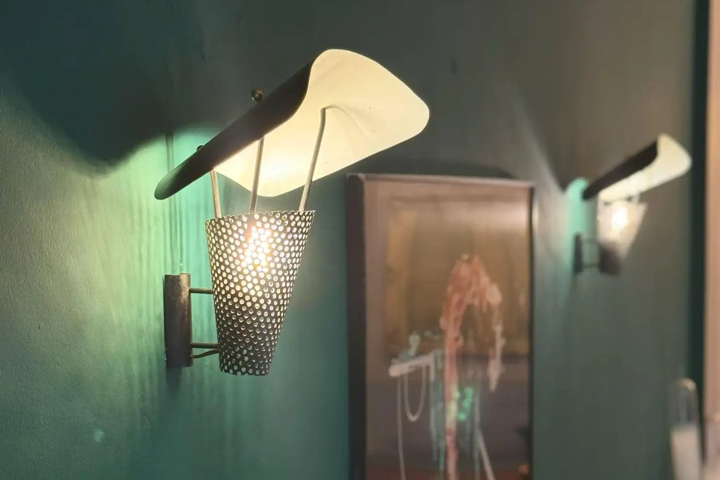 1950s French Perforated Metal Sconces Wall Lights by Jacques Biny, France