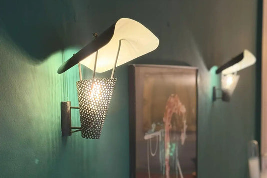 Shop 1950s French Perforated Metal Sconces Wall Lights by Jacques Biny, France - Spirit Gallery Vintage Furniture