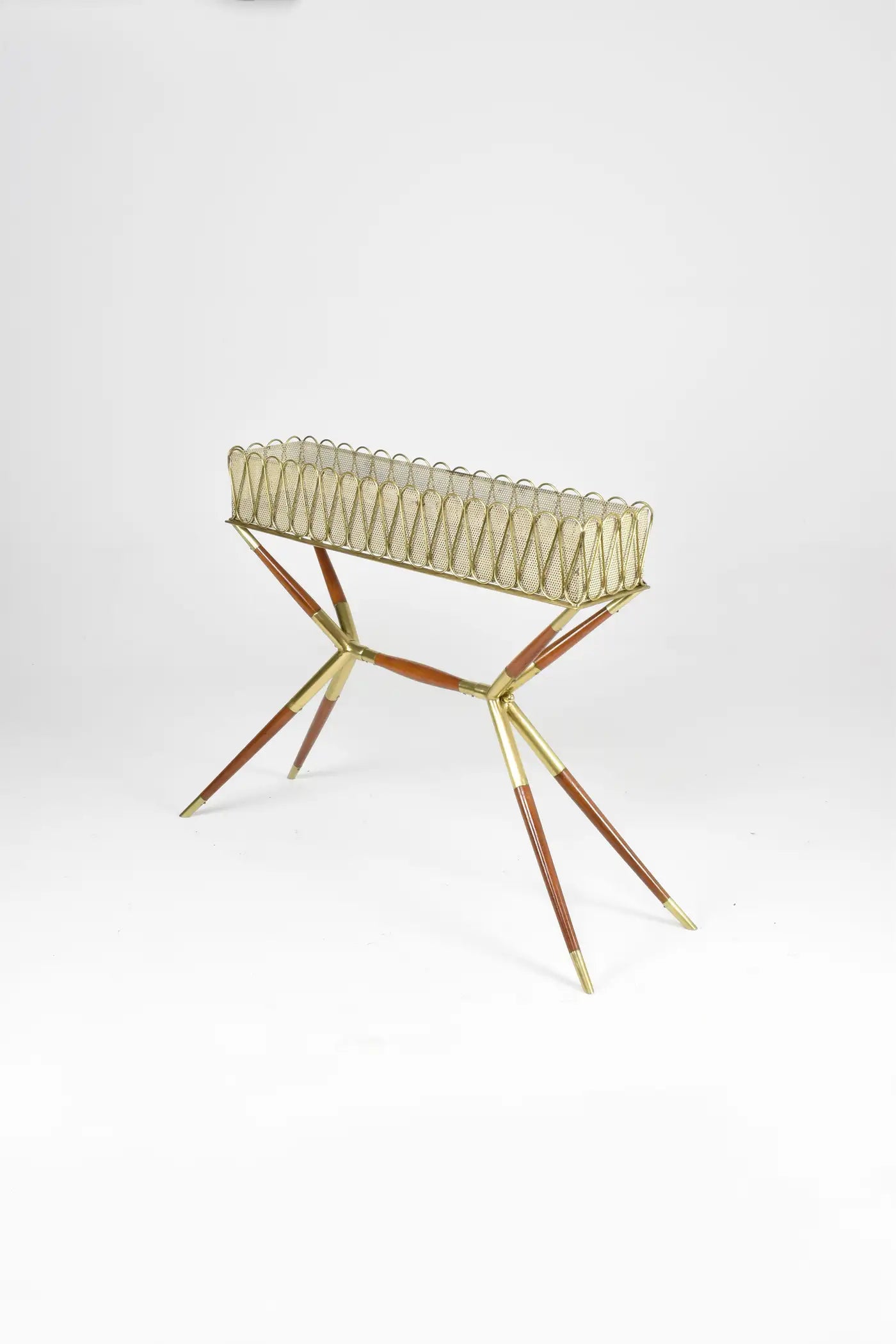 1950s Italian Brass & Teak Jardinière Attributed to Cesare Lacca