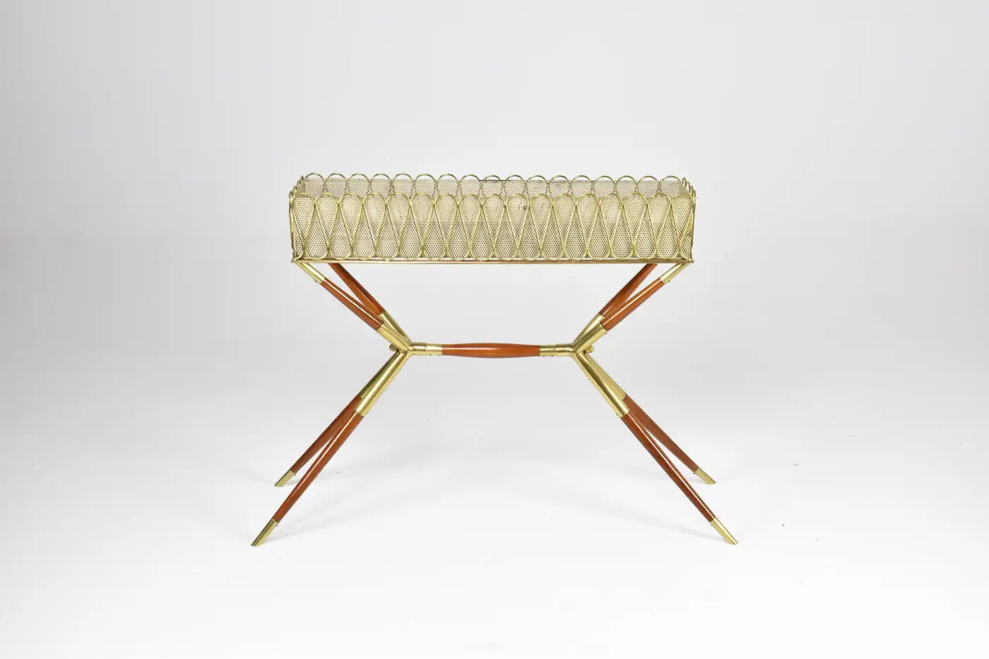 1950s Italian Brass & Teak Jardinière Attributed to Cesare Lacca