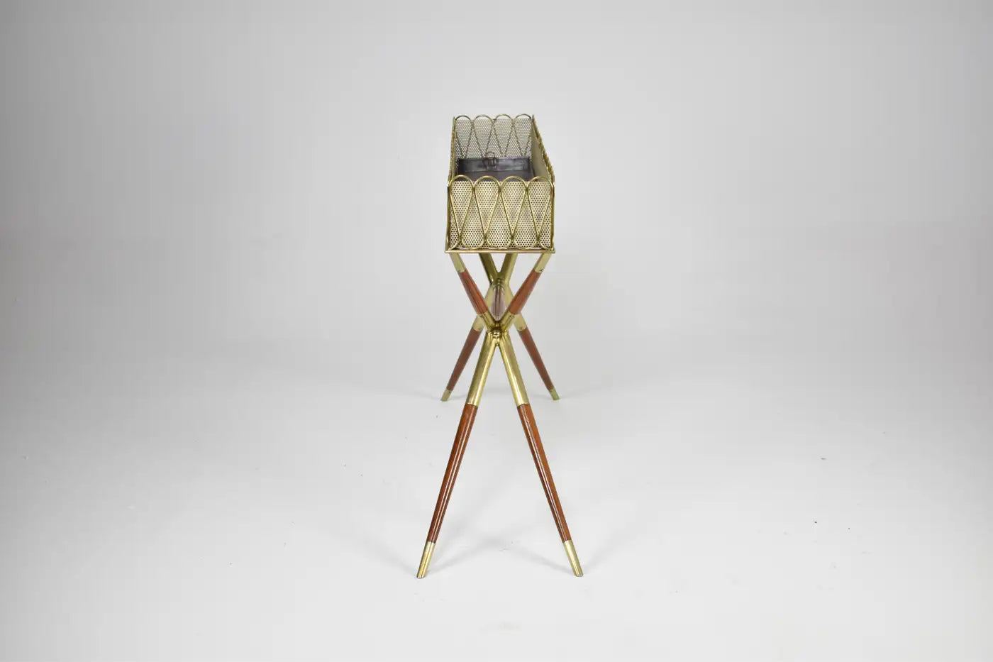 1950s Italian Brass & Teak Jardinière Attributed to Cesare Lacca