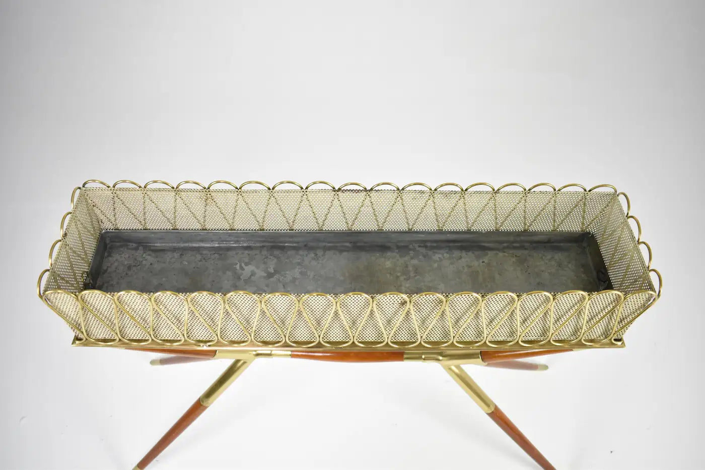 1950s Italian Brass & Teak Jardinière Attributed to Cesare Lacca