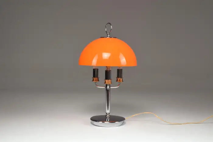 1970's Italian Orange Mushroom Shade Table Lamp