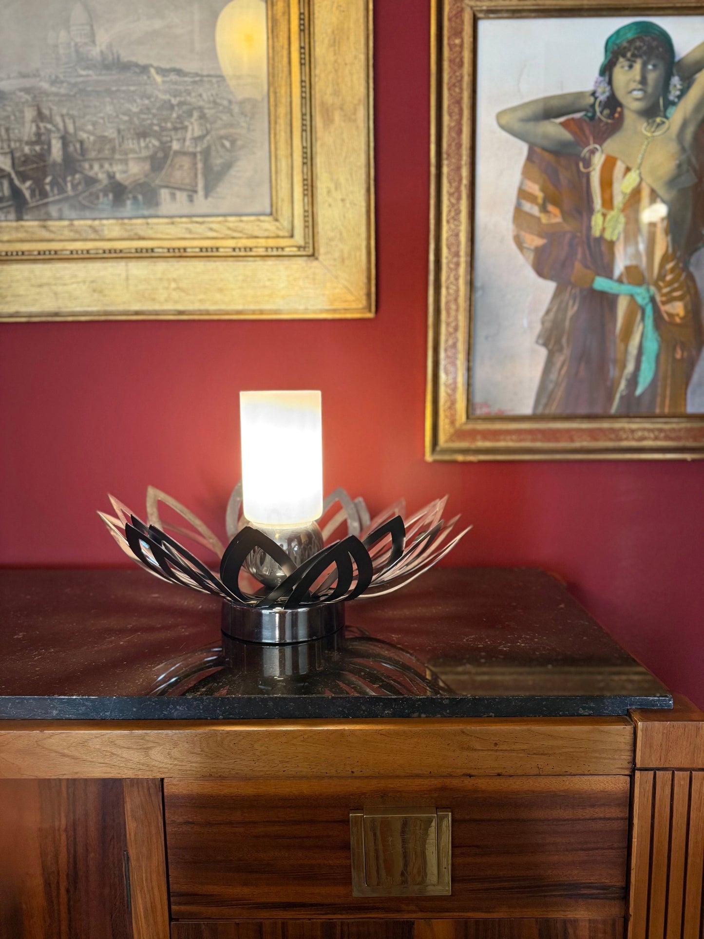 Lampe Fleur en Inox Années 70 par Jacqueline Trocmé