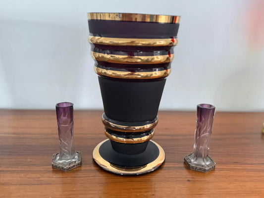 Art Deco Vintage Dark Glass Vase, 1930's