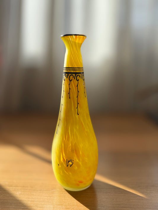 Art Nouveau Yellow Cased-Glass Bud Vase, signed Legras, France c.1900