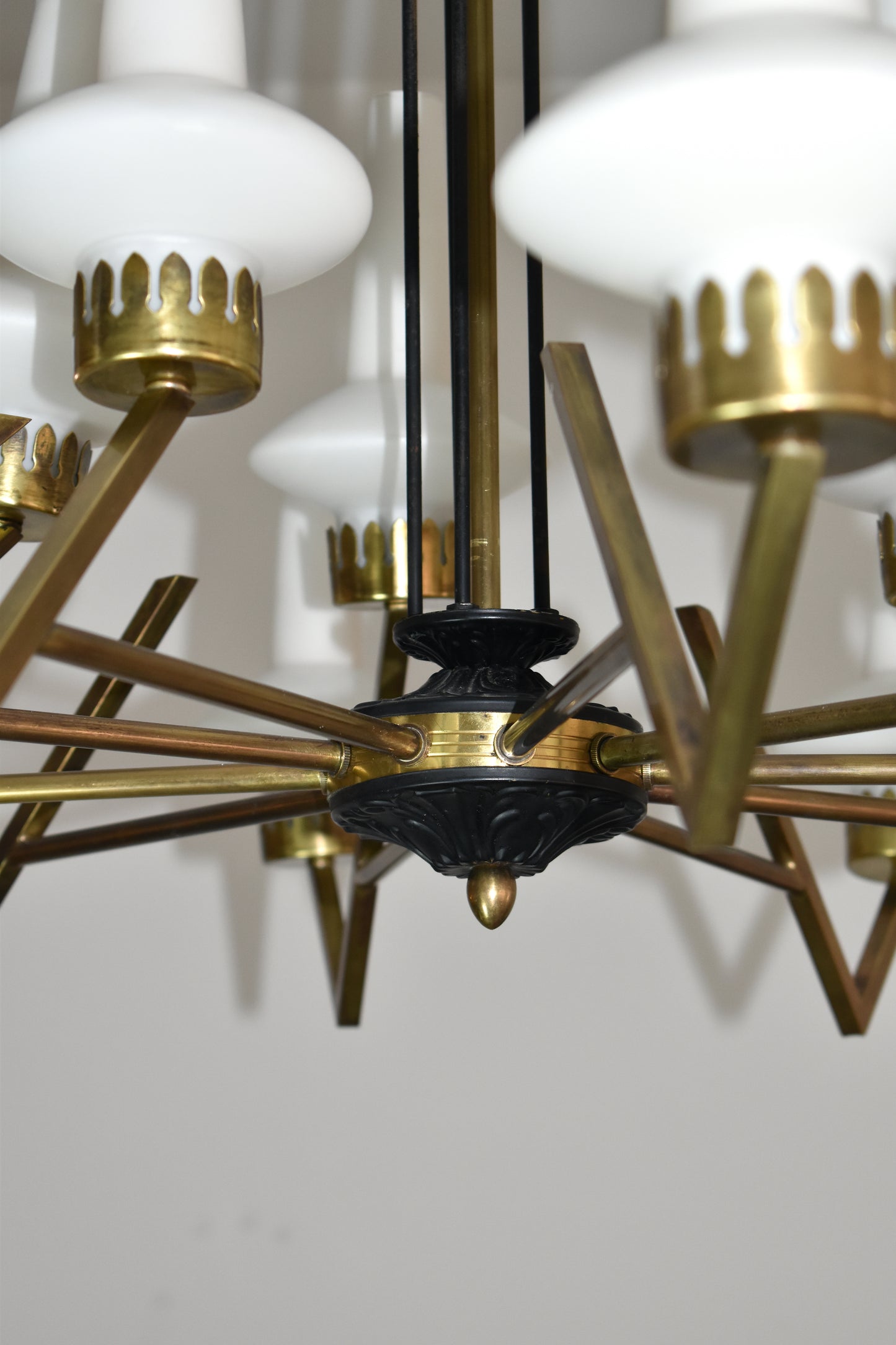 Shop 1950s Italian Mid-Century Modern 15-Light Brass & Glass Chandelier, Attributed to Stilnovo - Spirit Gallery Vintage Furniture