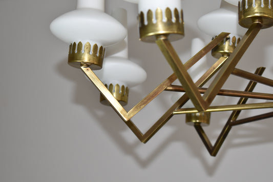 Shop 1950s Italian Mid-Century Modern 15-Light Brass & Glass Chandelier, Attributed to Stilnovo - Spirit Gallery Vintage Furniture