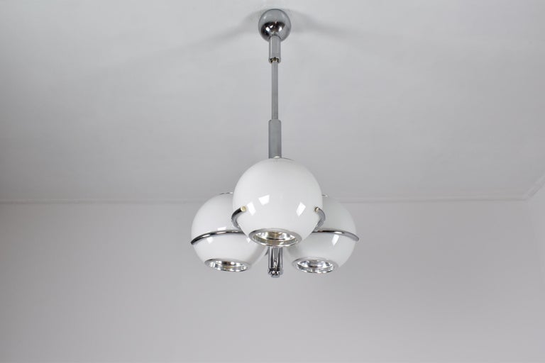 1970's Italian Reggiani Three Globes Adjustable Pendant