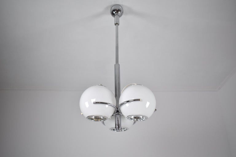 1970's Italian Reggiani Three Globes Adjustable Pendant