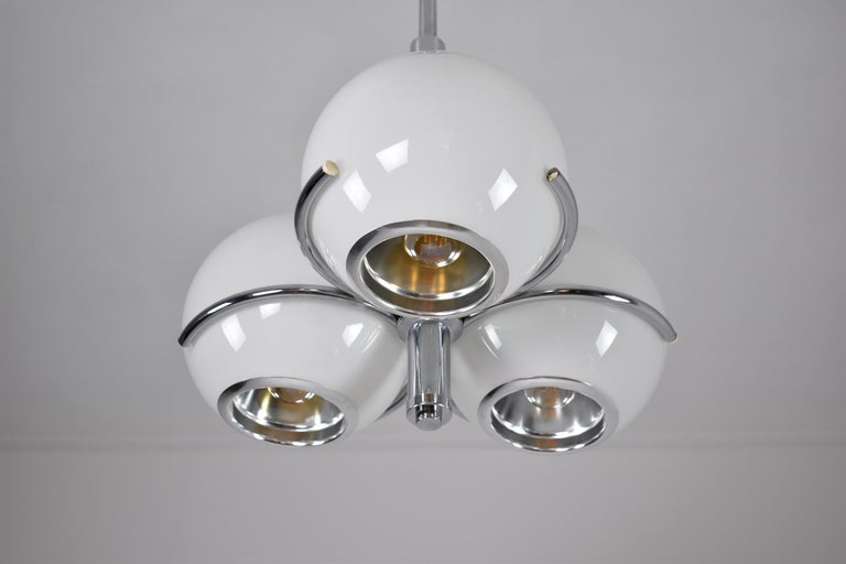 1970's Italian Reggiani Three Globes Adjustable Pendant