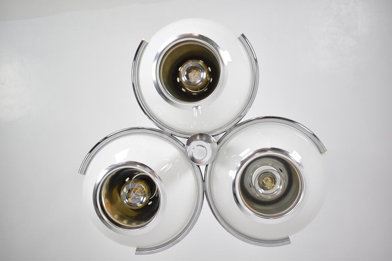 1970's Italian Reggiani Three Globes Adjustable Pendant