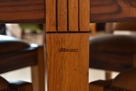 Shop Extendable Dining Table and Set of 8 Walnut & Leather Chairs by André Sornay, France, 1930s - Spirit Gallery Vintage Furniture