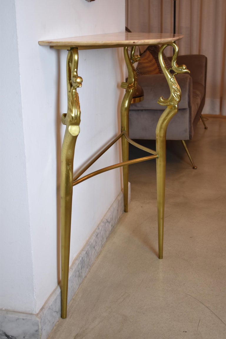 1950's Italian Brass Marble Console with Mirror