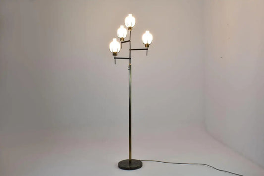 Lampadaire italien vintage en laiton et marbre des années 1950 dans le style d'Angelo Lelii