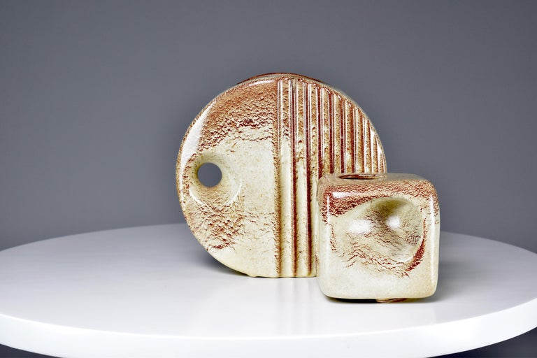 Paire de vases en céramique texturée italienne des années 1970 par Giovanni Bertoncello