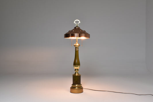 French Art Nouveau Brass & Copper Table Lamp, 1910-20s