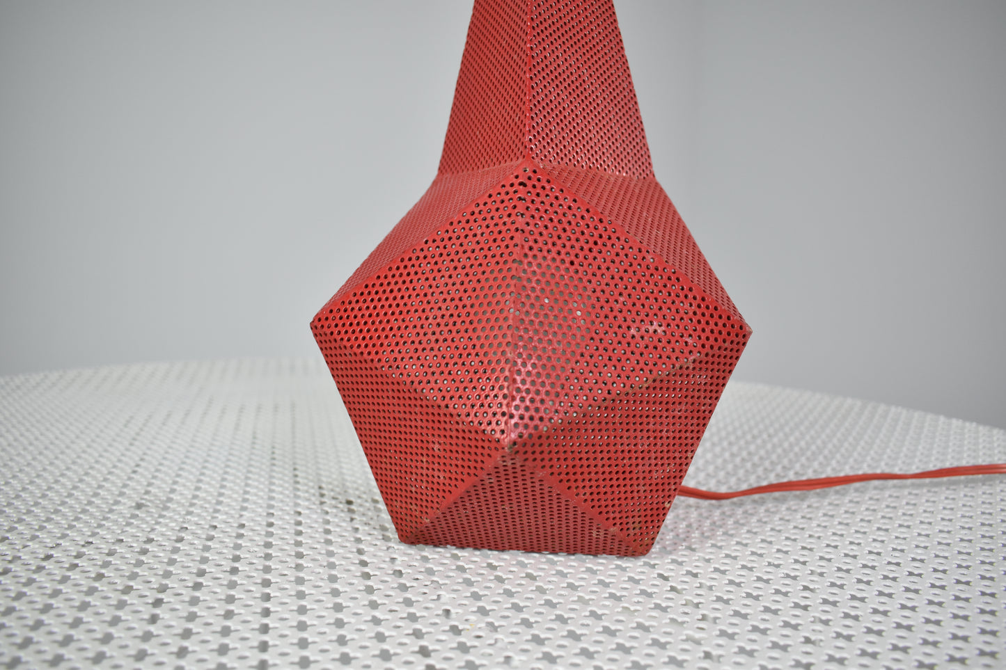 French Perforated Metal Table Lamp by Mathieu Matégot, 1950s