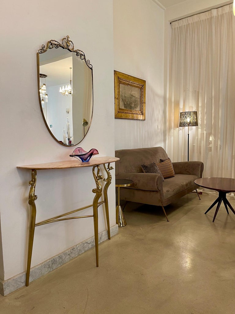 1950's Italian Brass Marble Console with Mirror