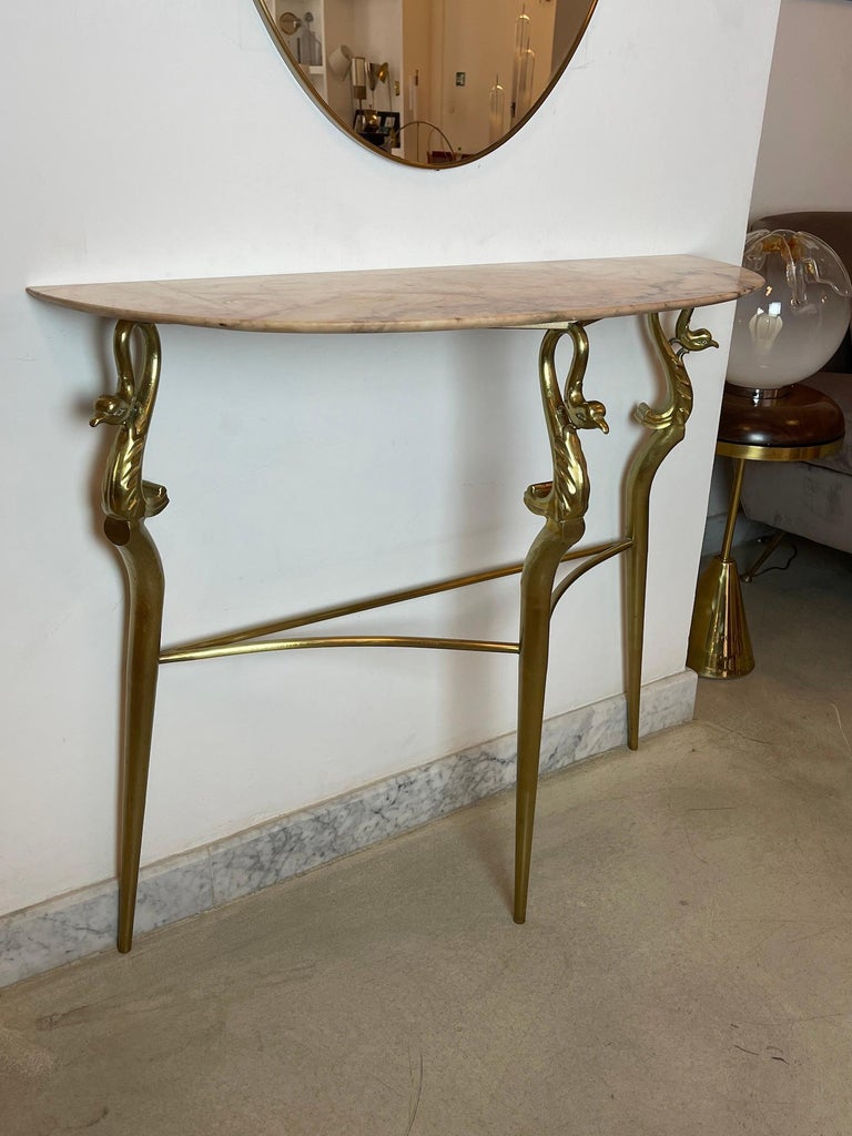 1950's Italian Brass Marble Console with Mirror