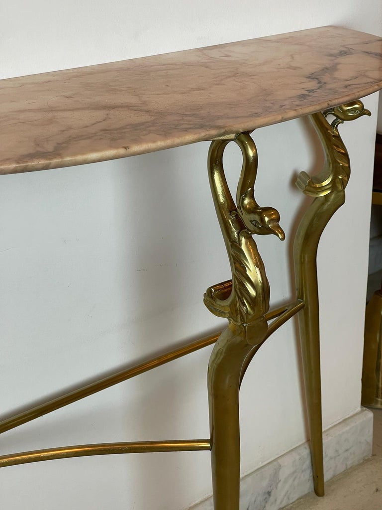 1950's Italian Brass Marble Console with Mirror
