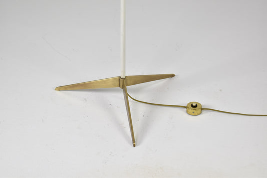 Italian Brass and White Metal Tripod Floor Lamp in the Style of Stilnovo, 1950s