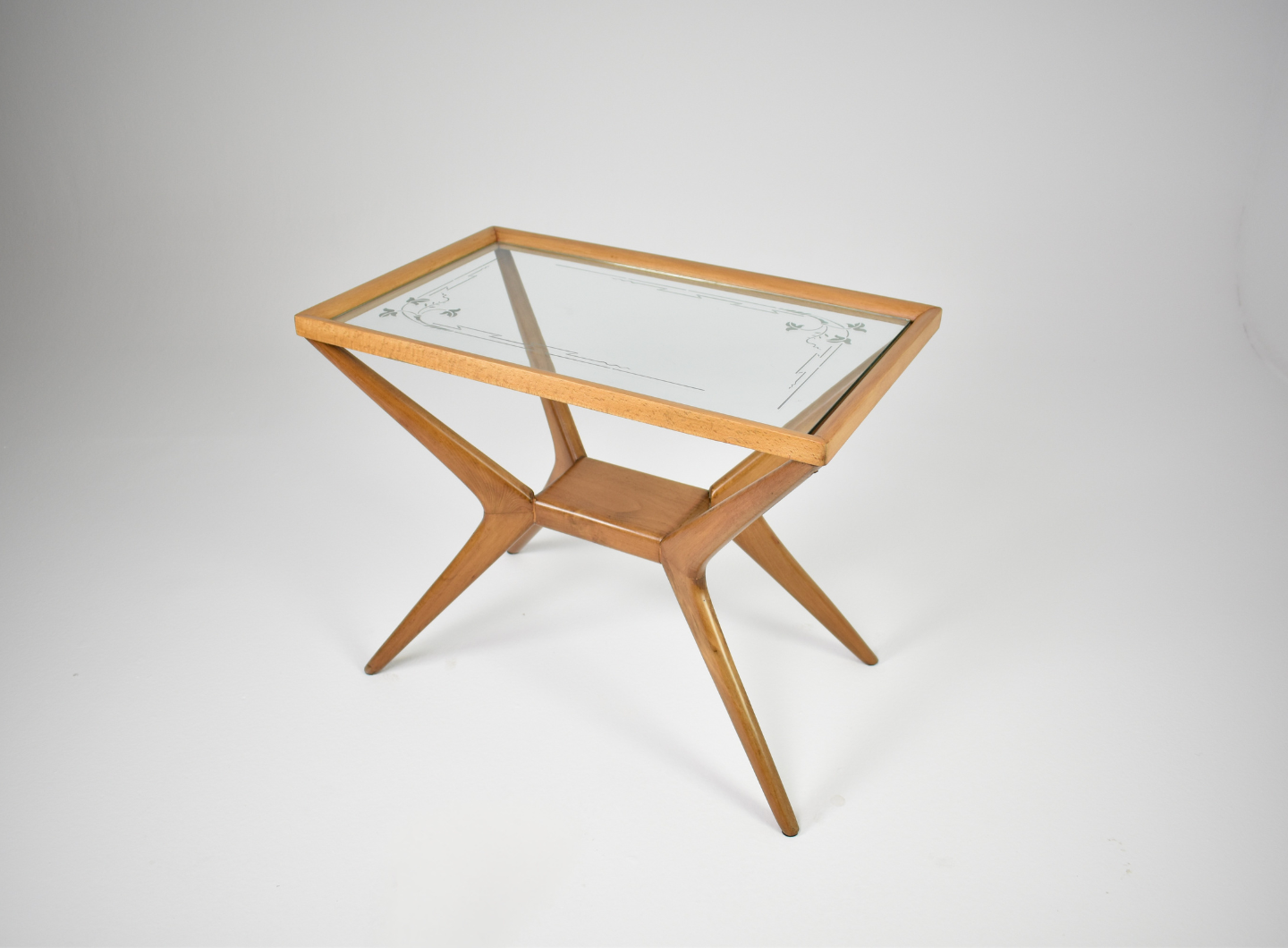 Table basse italienne en verre et bois dans le style de Cesare Lacca, années 1940-50