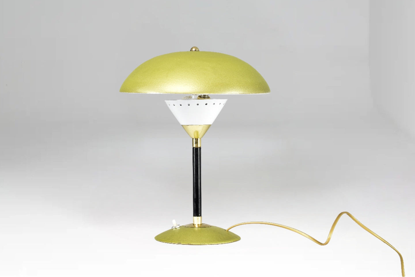 Italian Green Mushroom Metal Table Lamp, 1970s