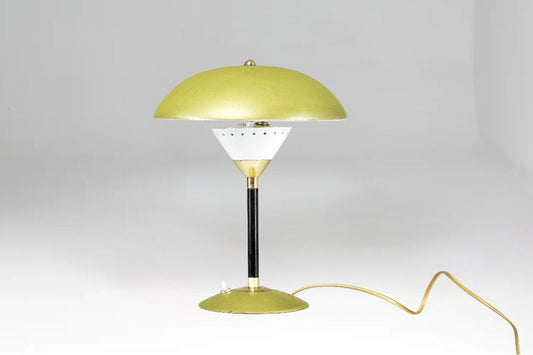 Italian Green Mushroom Metal Table Lamp, 1970s