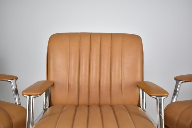 Italian Leather Office Chair Set by Osvaldo Borsani for Tecno Milano, 1960s