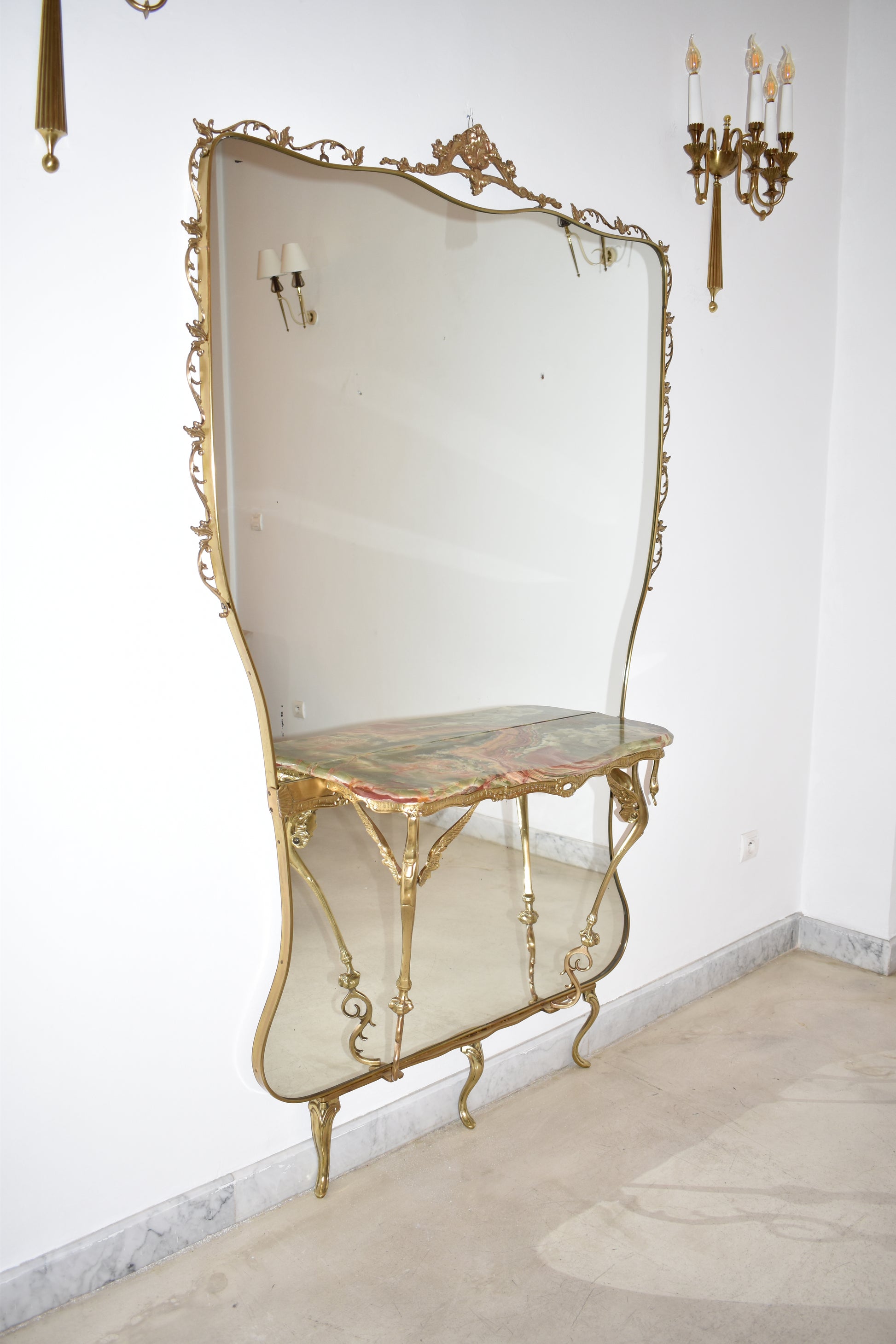 Italian Mirrored Console in Style of Hollywood Regency, 1950s