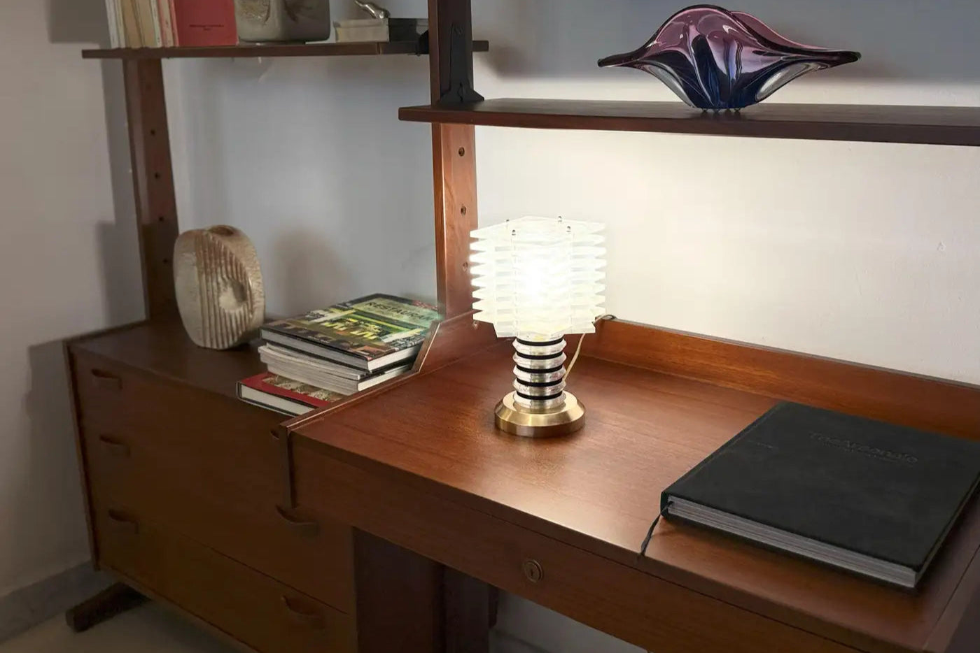 Italian Vintage Modernist Lucite and Brass Table Lamp, c. 1968–1975