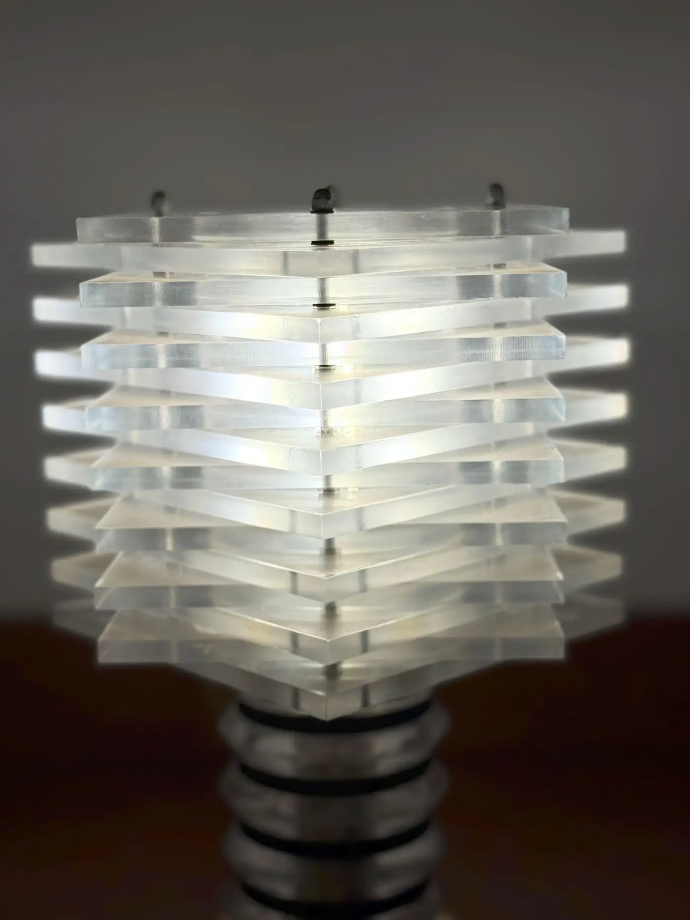 Italian Vintage Modernist Lucite and Brass Table Lamp, c. 1968–1975