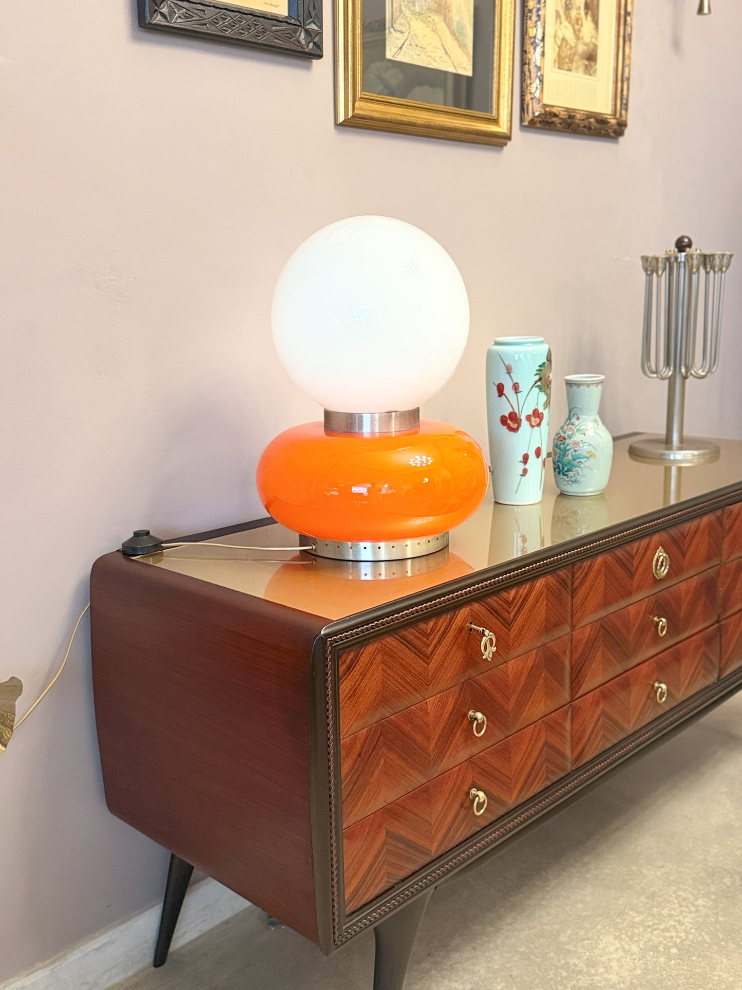 Italian Vintage Murano Orange Boule Table Lamp By Carlo Nason, 1960-70s