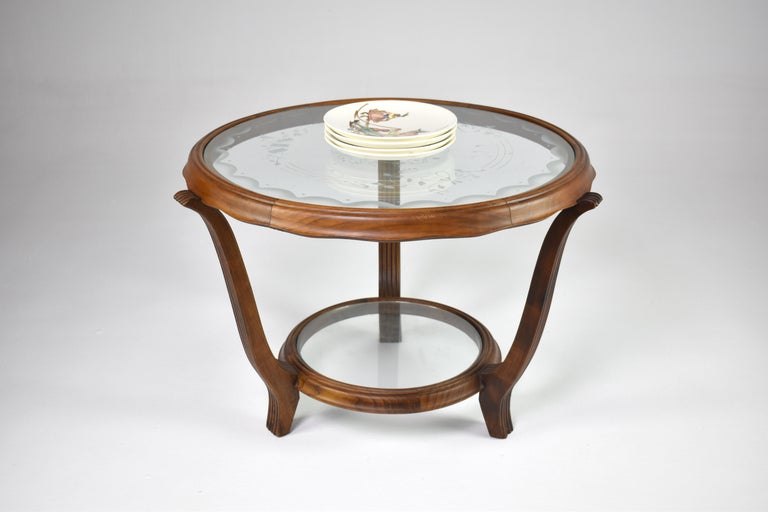 Italian Wood & Glass Coffee Table Attributed to Paolo buffa, 1940-50s