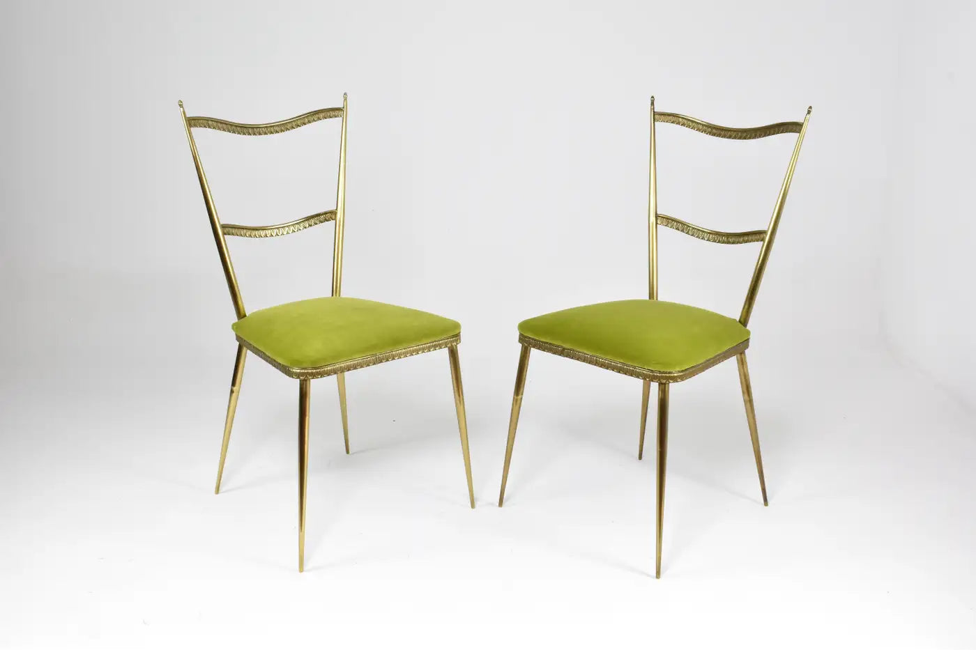 Pair of Brass and Velvet Italian Chairs in the Style of the 1950s