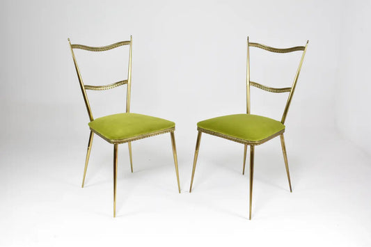 Pair of Brass and Velvet Italian Chairs in the Style of the 1950s