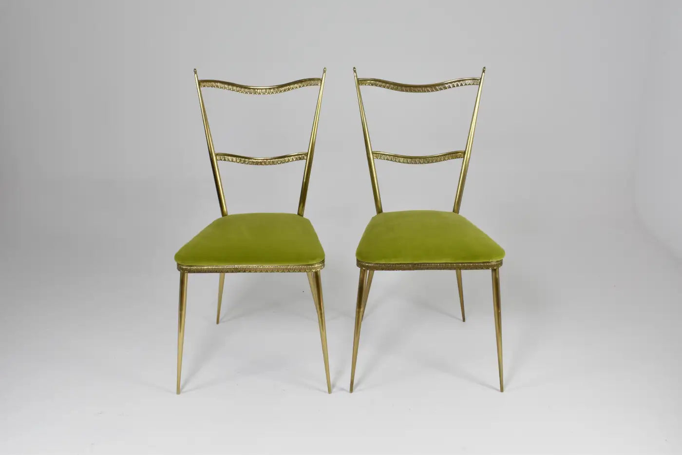 Pair of Brass and Velvet Italian Chairs in the Style of the 1950s