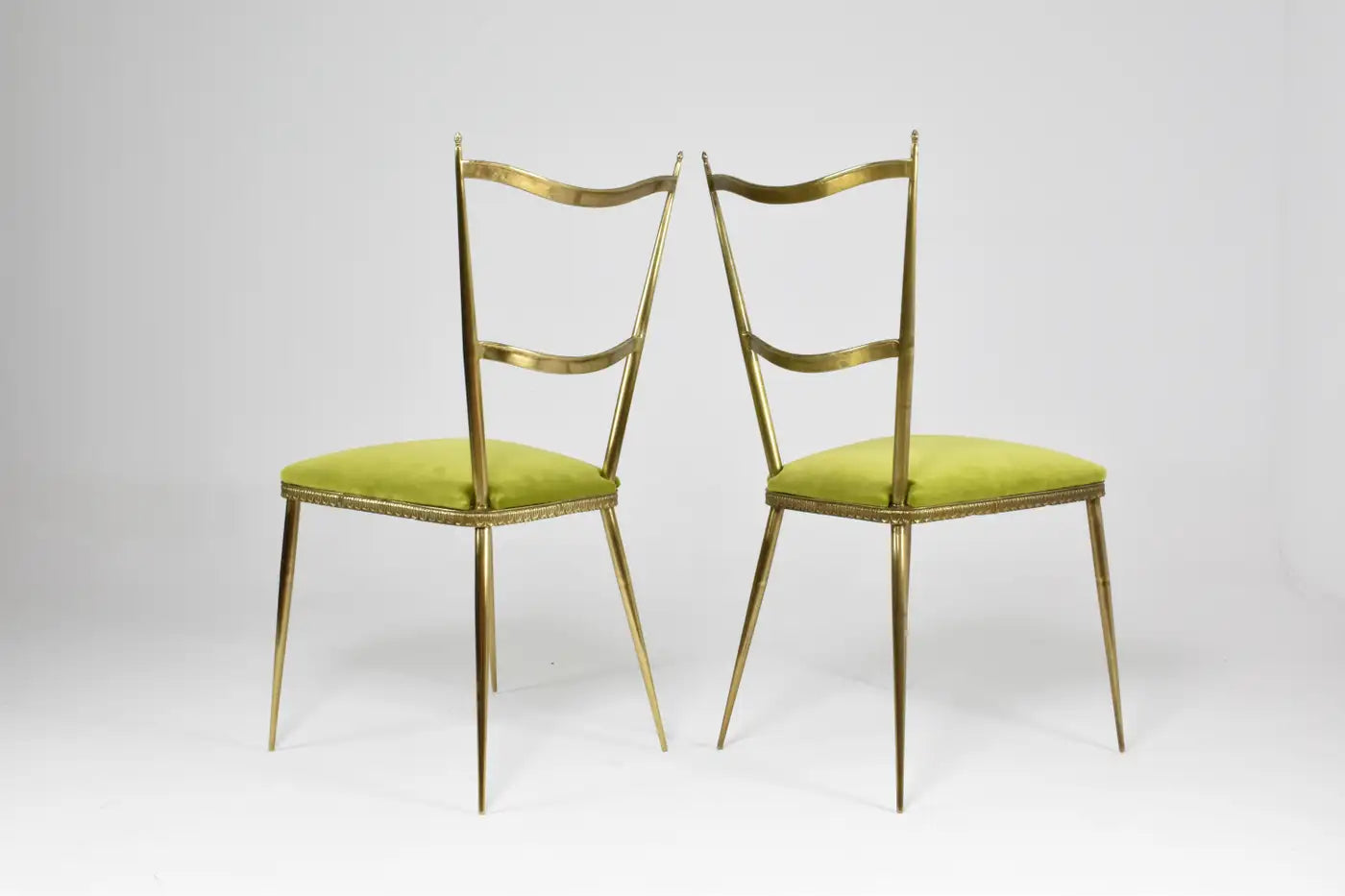 Pair of Brass and Velvet Italian Chairs in the Style of the 1950s