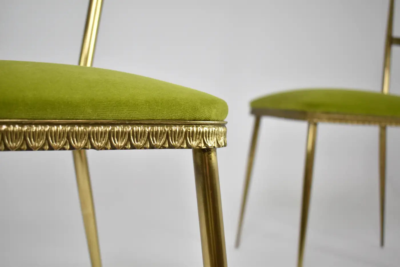 Pair of Brass and Velvet Italian Chairs in the Style of the 1950s