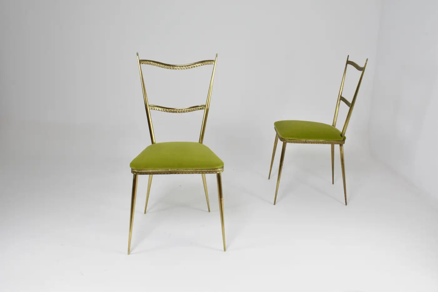 Pair of Brass and Velvet Italian Chairs in the Style of the 1950s