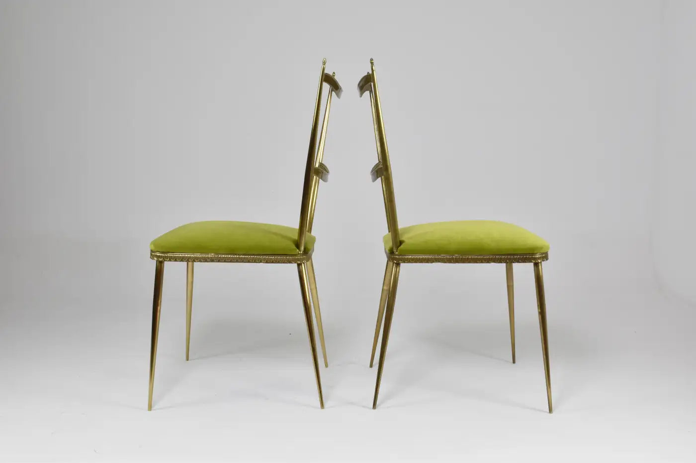 Pair of Brass and Velvet Italian Chairs in the Style of the 1950s
