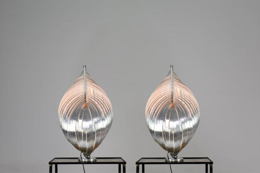 Pair of French Aluminium Table Lamps by Henri Mathieu, 1960-70s