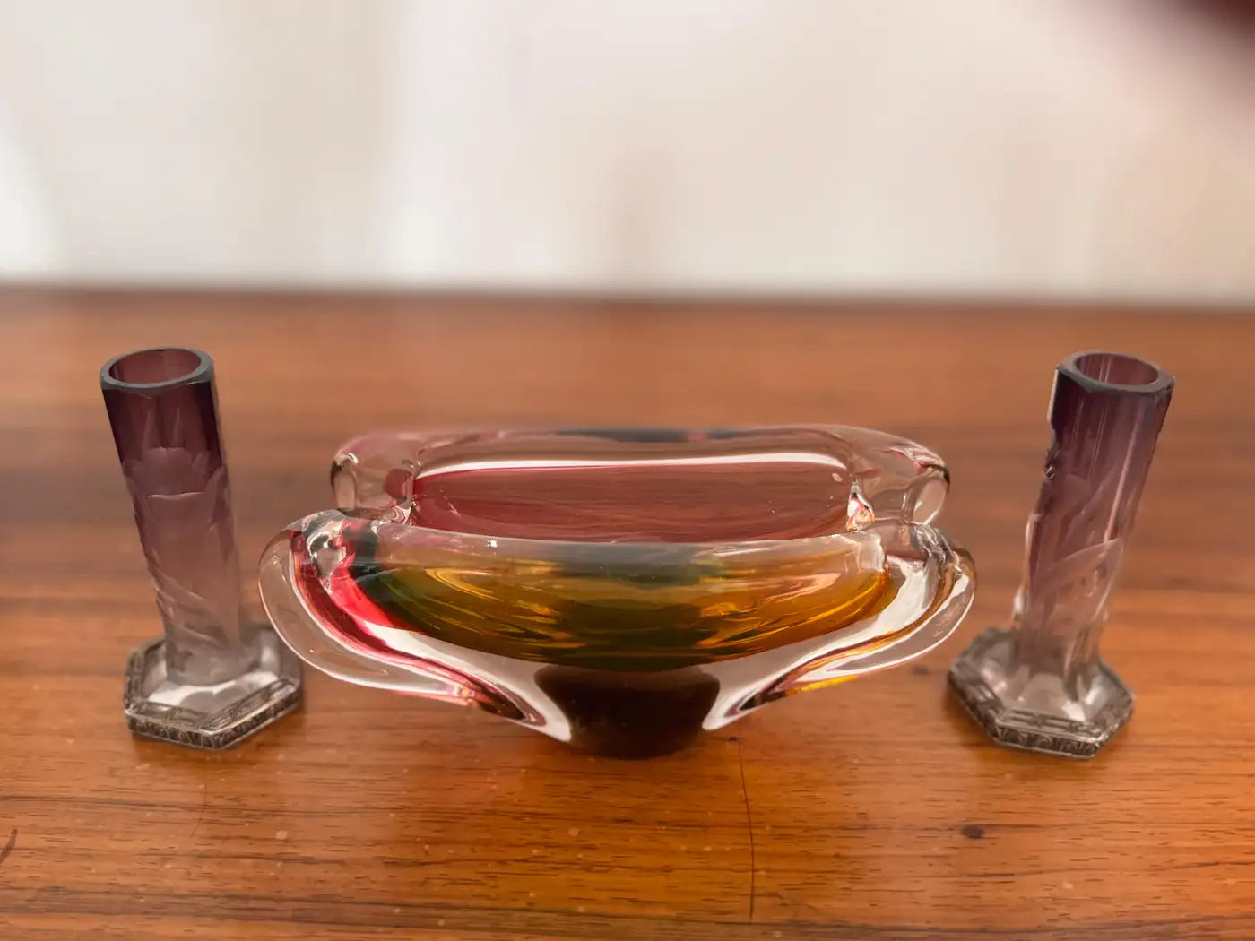Pair of Vintage Art Nouveau Crystal Cut Vases by Moser