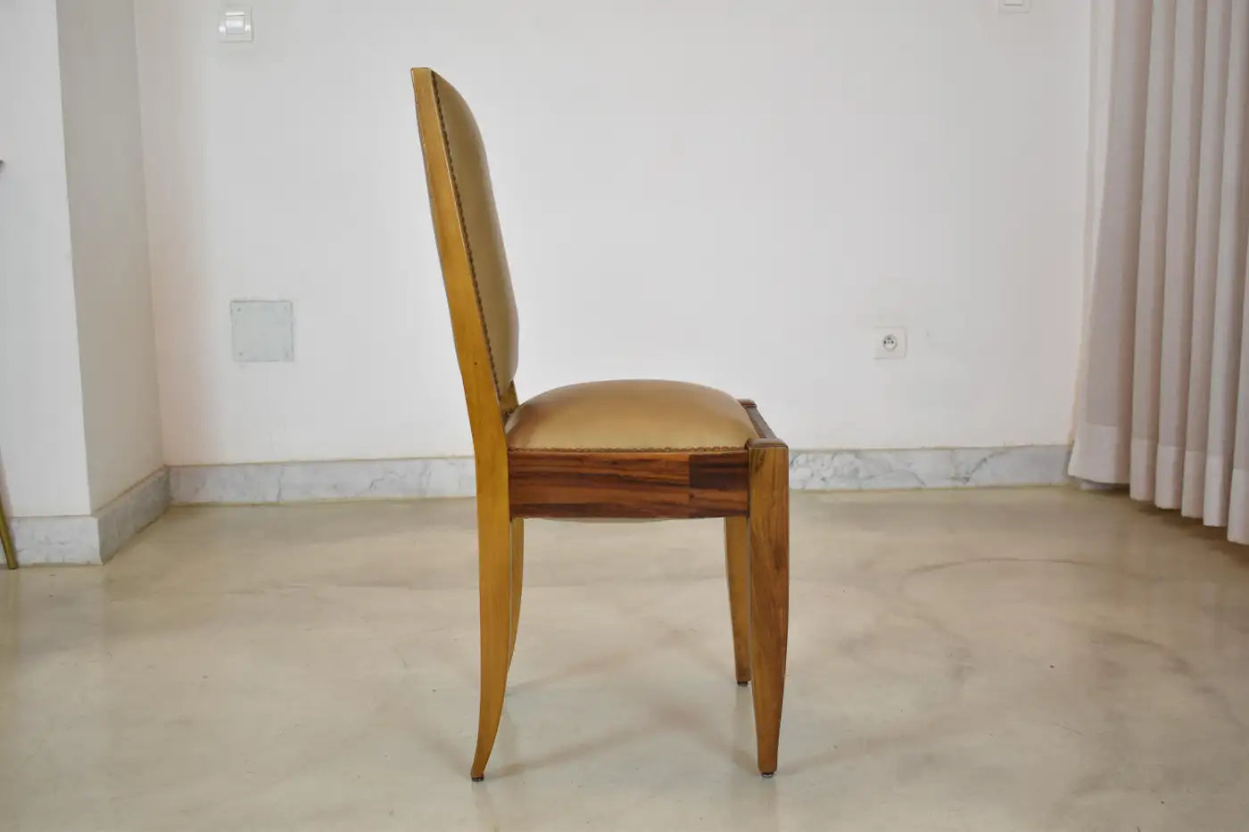 Set of 8 Walnut & Leather Dining Chairs by André Sornay, France 1930s