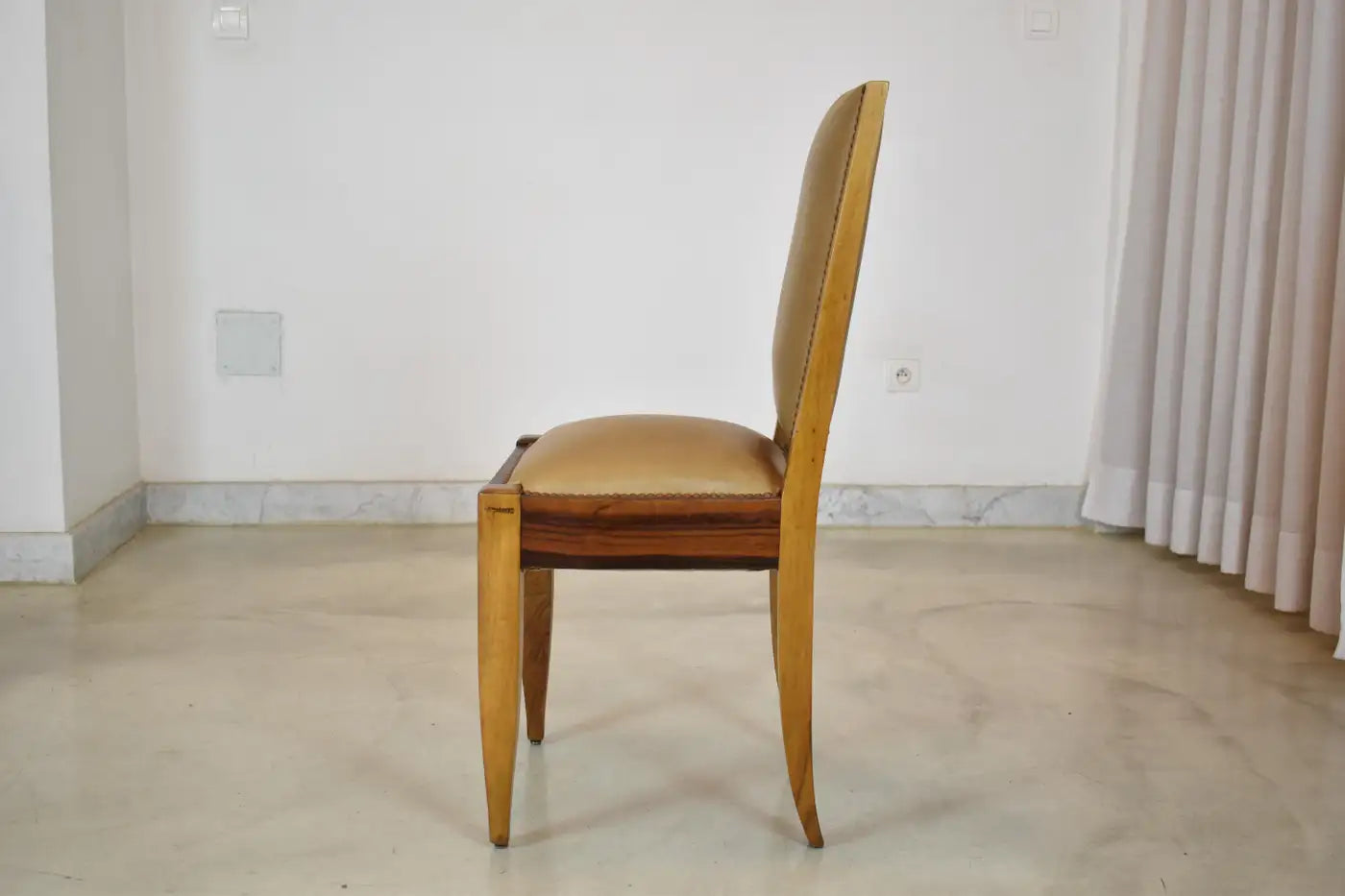 Set of 8 Walnut & Leather Dining Chairs by André Sornay, France 1930s